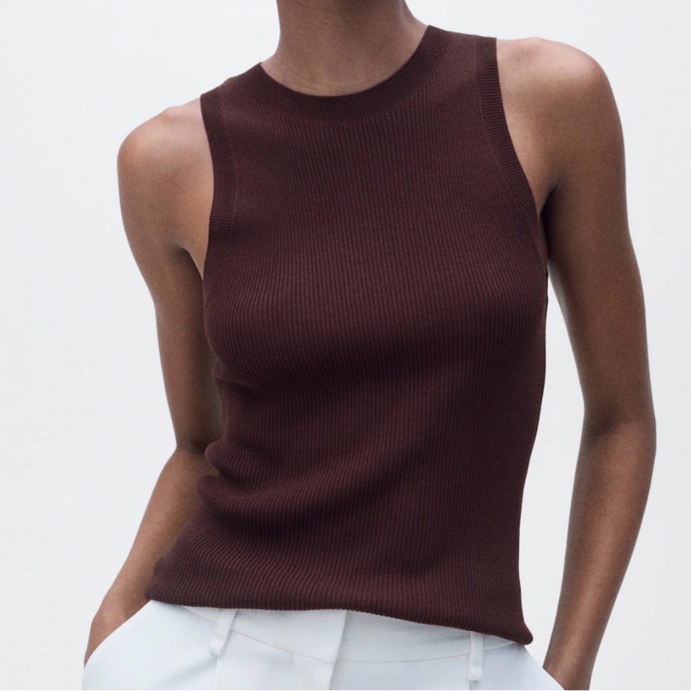 Zara Chocolate Ribbed Tank Top - Picture 2 of 11